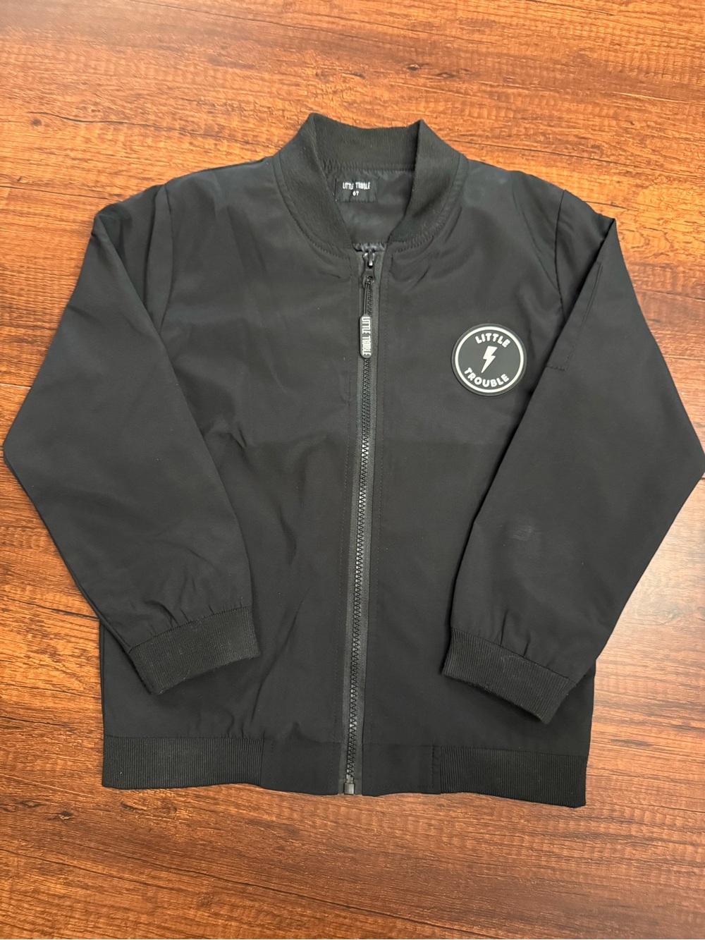 Little Trouble Black Kids Bomber Jacket - Zip Front